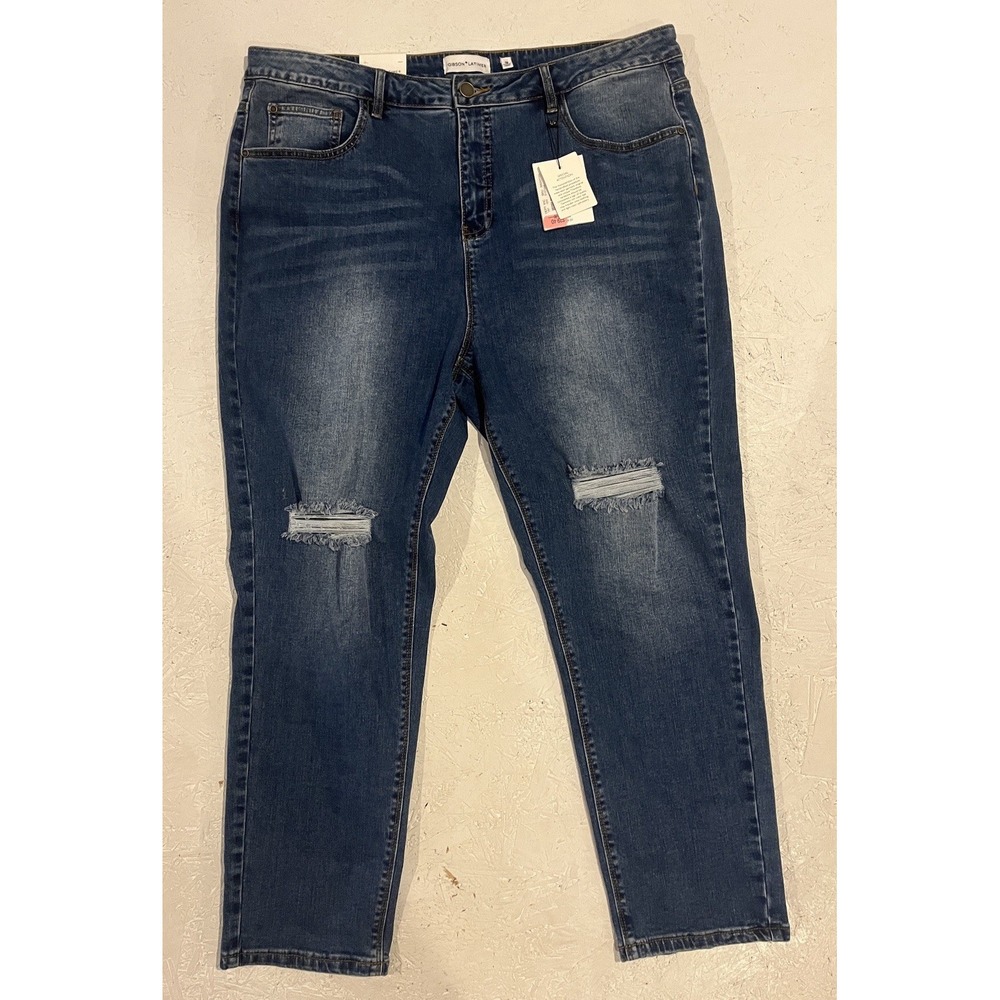 NWT Gibson Latimer Women's Medium Wash Blue‎ Distressed Stretch Jeans Size 18